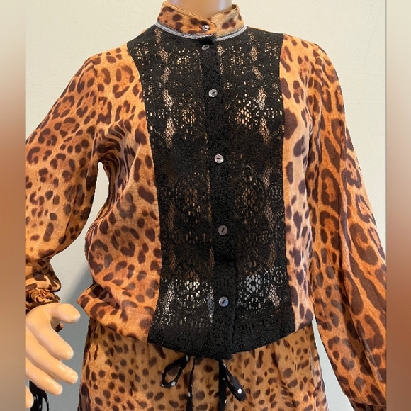 Rare Dolce & Gabbana Animal Print Lace Inset Tunic Shirt Made in Italy S… - Picture 1 of 16